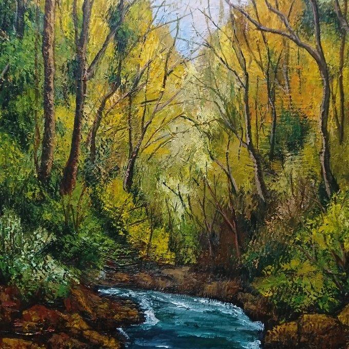 油絵 絵画 森と川 - HR | minne 国内最大級のハンドメイド 油絵 絵画 森と川 - HR | minne 国内最大級のハンドメイド