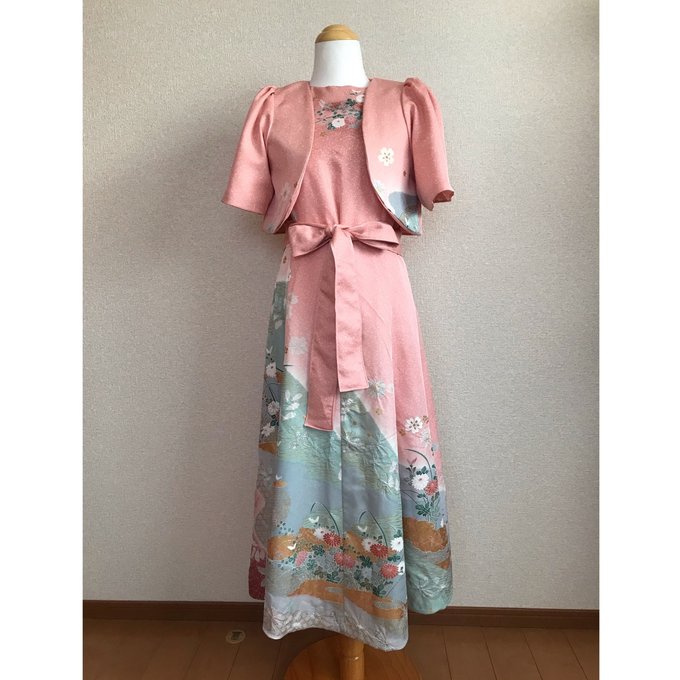 79☆訪問着☆着物リメイク☆ワンピース&ボレロ☆M☆一点物 79☆訪問着☆着物リメイク☆ワンピース&ボレロ☆M☆一点物