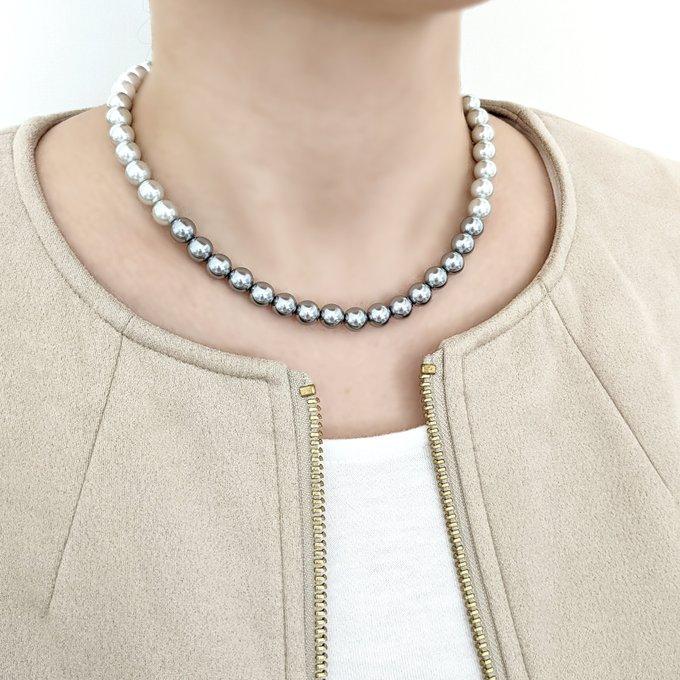 2点Set/Gray】8mmカラーグラデーション*パールネックレス&一粒 2点Set/Gray】8mmカラーグラデーション*パールネックレス&一粒