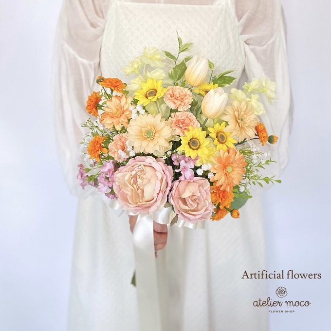 大人かわいい】ベージュガーベラのブーケ ブーケ 前撮り フォト 大人かわいい】ベージュガーベラのブーケ ブーケ 前撮り フォト