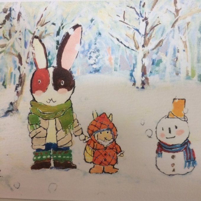 ほっこりうさぎのポストカードNo16 雪と雪だるま 同柄2枚セット ほっこりうさぎのポストカードNo16 雪と雪だるま 同柄2枚セット