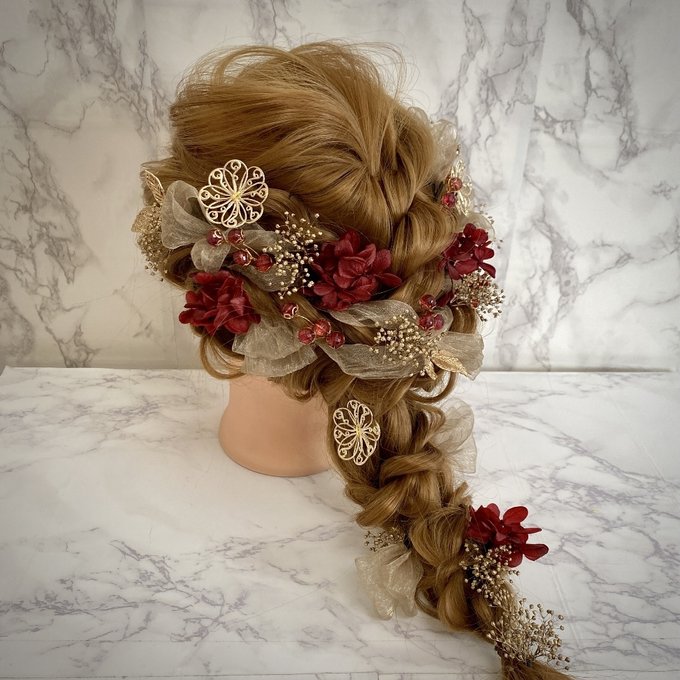 ヘッドドレス 髪飾り 結婚式 成人式 赤薔薇