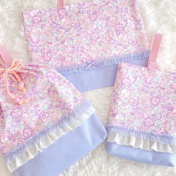 ユニコーン ラビット ピンク♡フリル レッスンバッグ セット ユニコーン ラビット ピンク♡フリル レッスンバッグ セット