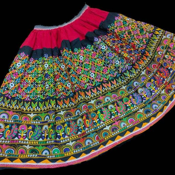 インド刺繍スカート ヴィンテージ 古布 アジアン エスニック ミラー