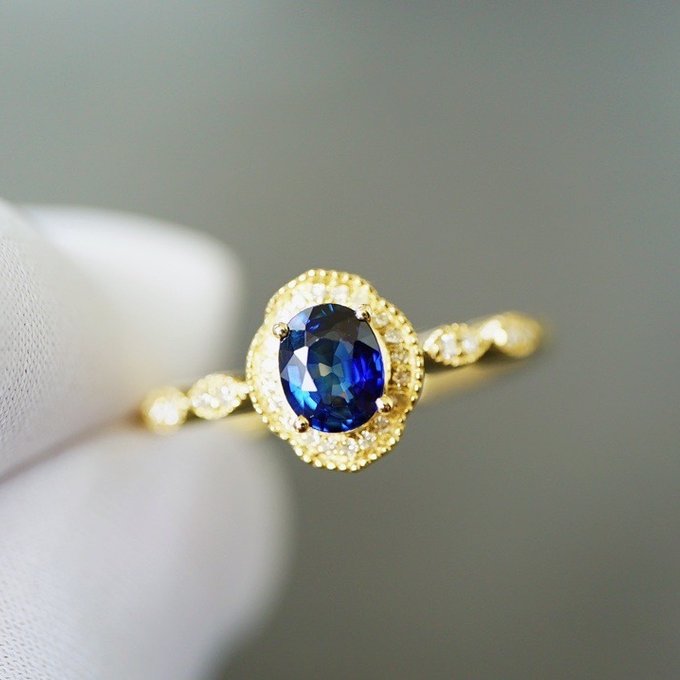 天然 ブルーサファイア ダイヤ リング0.7ct k18 ¥-