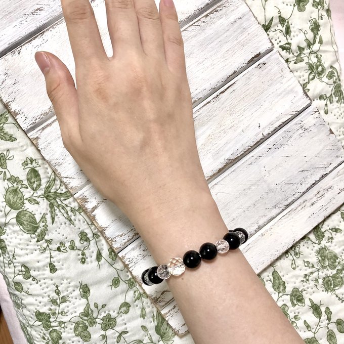 モリオン10粒!天然石✳︎ブレスレット ハンドメイド メンズ 金属