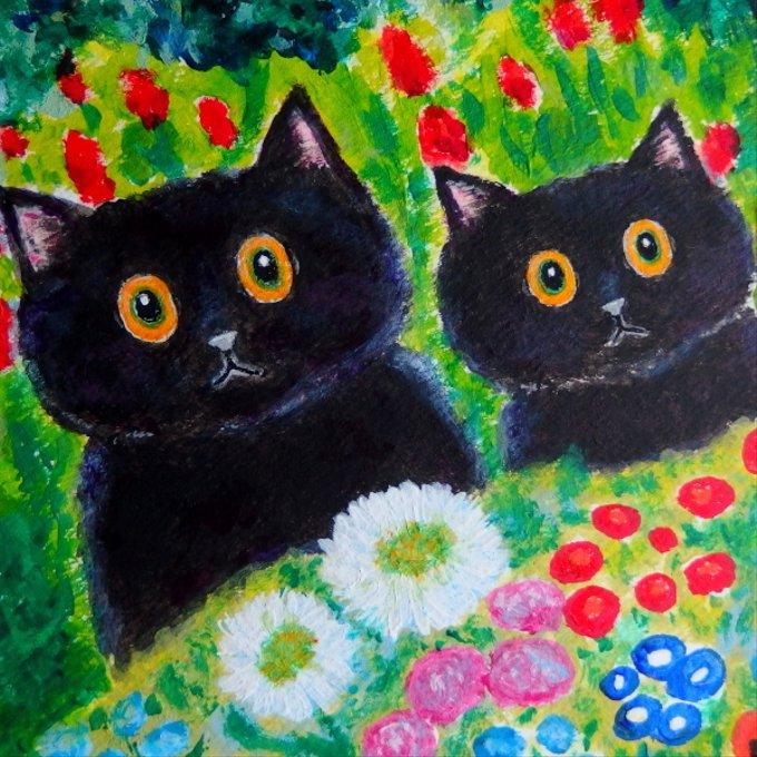 激安通販の 絵画。壁掛け原画【ピンクのピアノ童話とかわいい黒猫