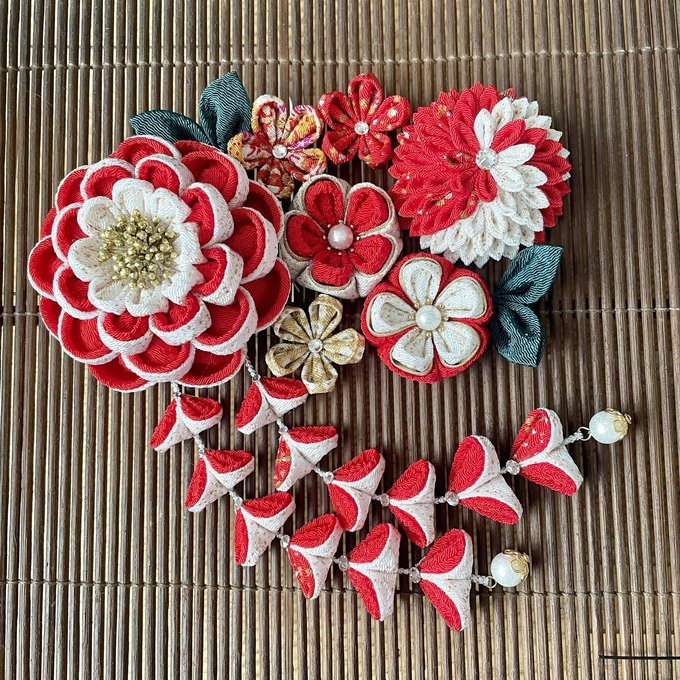 つまみ細工 成人式髪飾りセット〈煌-赤〉 - 華舞~hanamai つまみ細工 成人式髪飾りセット〈煌-赤〉 - 華舞~hanamai