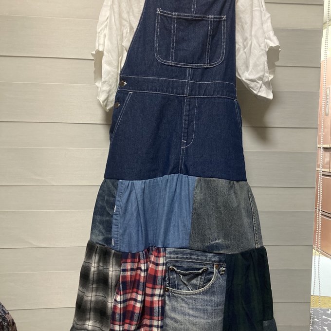 古布リメイクジーンズデニムハンドメイドサロペット 古布リメイクジーンズデニムハンドメイドサロペット
