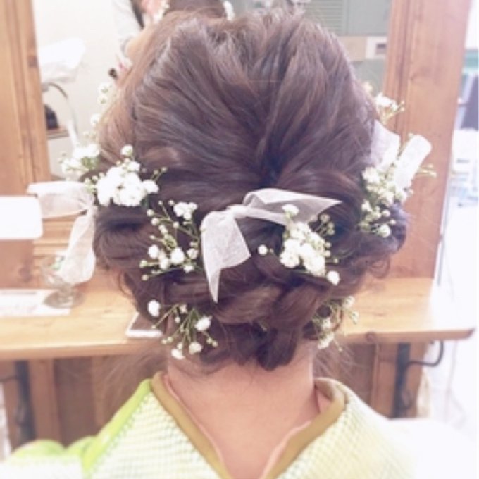 かすみ草(半ドライフラワー)&チュールピン髪飾りset♡成人式 かすみ草(半ドライフラワー)&チュールピン髪飾りset♡成人式
