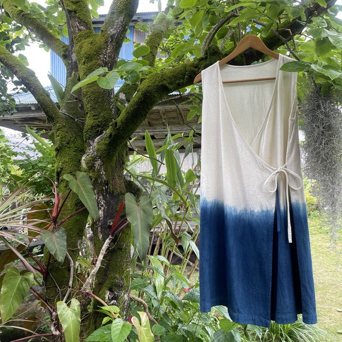 藍染】コットン カシュクール ワンピース マタニティー 藍染】コットン カシュクール ワンピース マタニティー