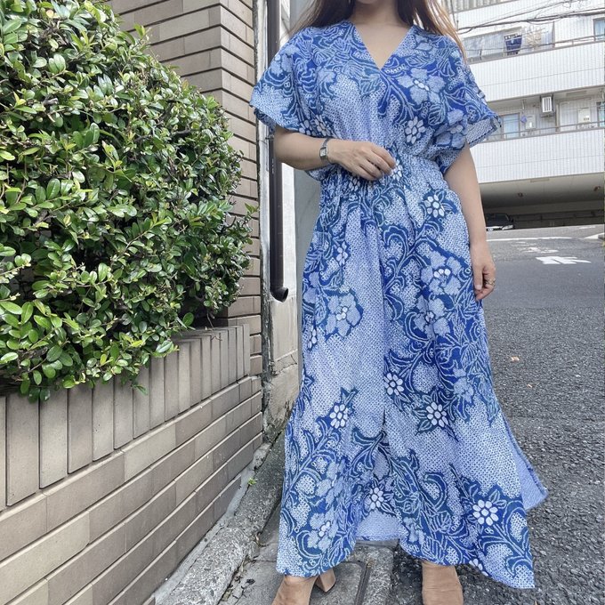 浴衣 リメイク 有松絞り ワンピース ハンドメイド ロング マキシ 浴衣 リメイク 有松絞り ワンピース ハンドメイド ロング マキシ