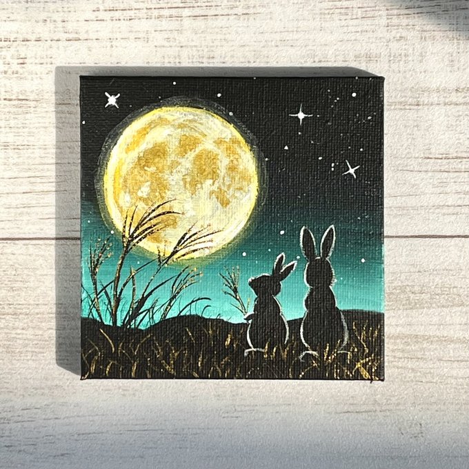プチキャンバス絵画シリーズ♡アクリル画《原画》 ✴︎ 月見 プチキャンバス絵画シリーズ♡アクリル画《原画》 ✴︎ 月見