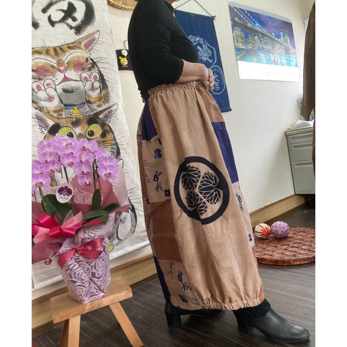 柿渋染め 浴衣地リメイク Aライン パッチワーク ブラウス 恨めしく 柿渋染め 浴衣地リメイク Aライン パッチワーク ブラウス 恨めしく