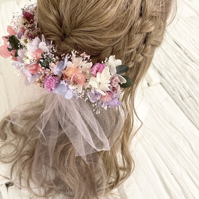 全て本物花　淡いピンクの髪飾り　ヘッドドレス