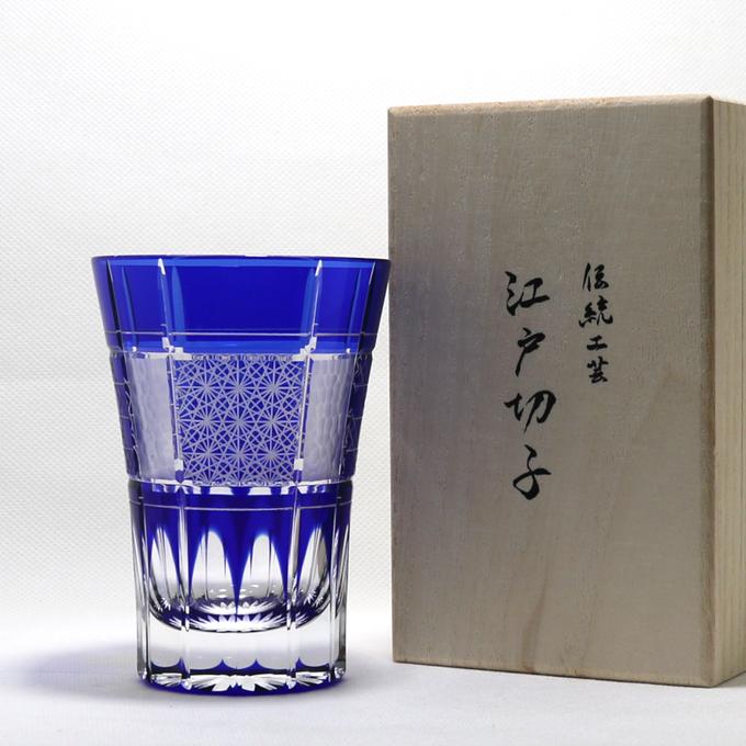 江戸切子 タンブラー 籠目 菊つなぎ 瑠璃 グラス・コップ