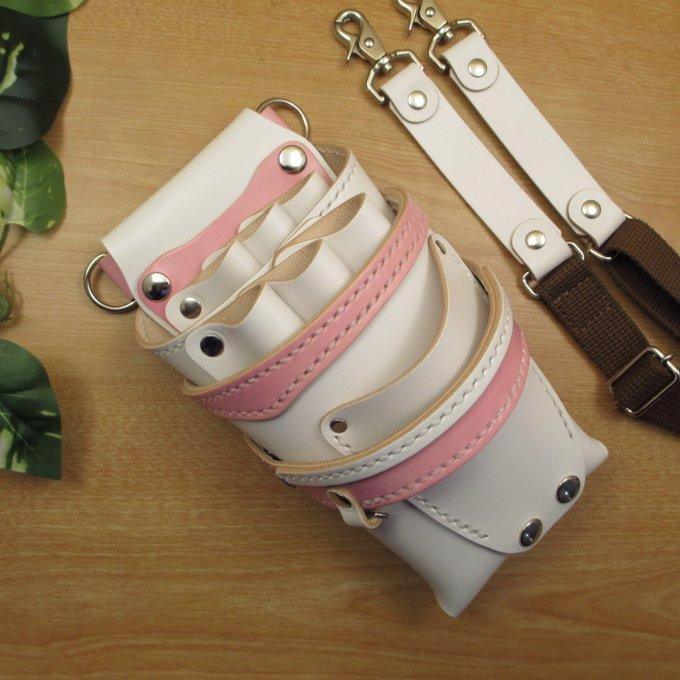 ホワイト&ピンク 6丁差し 本革シザーケース SCA-154/CWB ホワイト&ピンク 6丁差し 本革シザーケース SCA-154/CWB