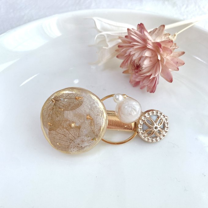 レジンヘアクリップ ベージュ ブラウン 紫陽花 バレッタ・ヘアクリップ