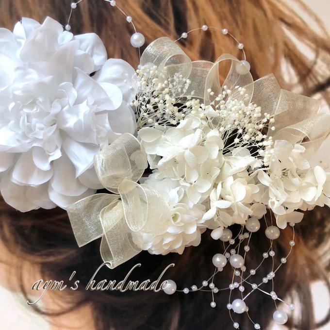 カラー変更対応】純白の花嫁 フラワーヘッドドレス ウェディング