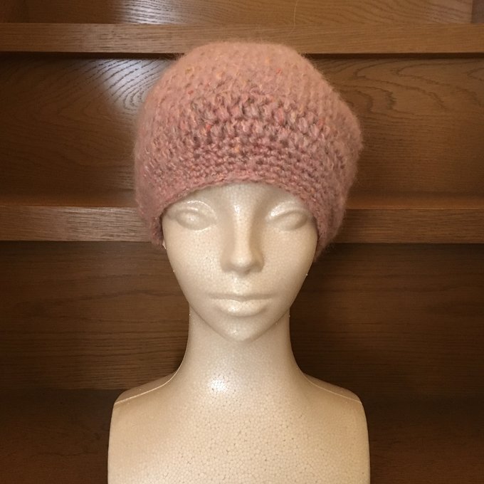 モヘア糸使用 ルーズニット帽 ピンク色 かぎ編み手編み - RIE1107'S 