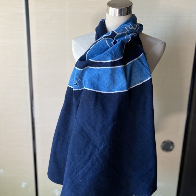 80/20クロス 丸に九曜(まるにくよう)古布藍筒描木綿の家紋大判風呂敷の