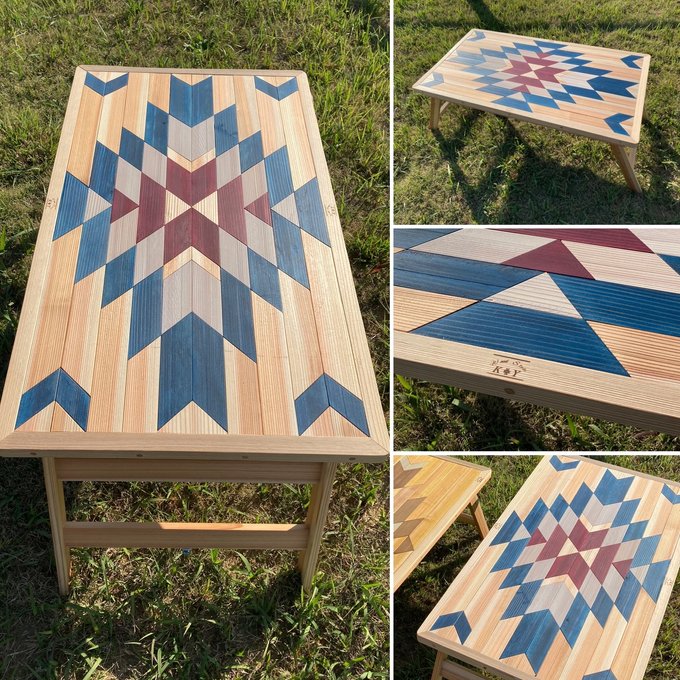 オルテガ柄ローテーブル 折りたたみテーブル - wood style K&Y オルテガ柄ローテーブル 折りたたみテーブル - wood style K&Y