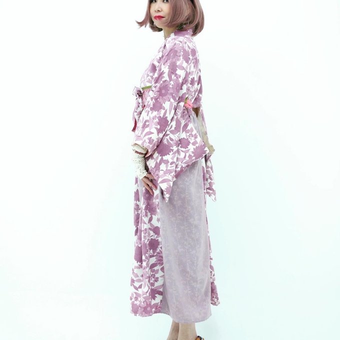 美品◇着物リメイクシフォンワンピース◇サーモンピンク◇ダンス衣装