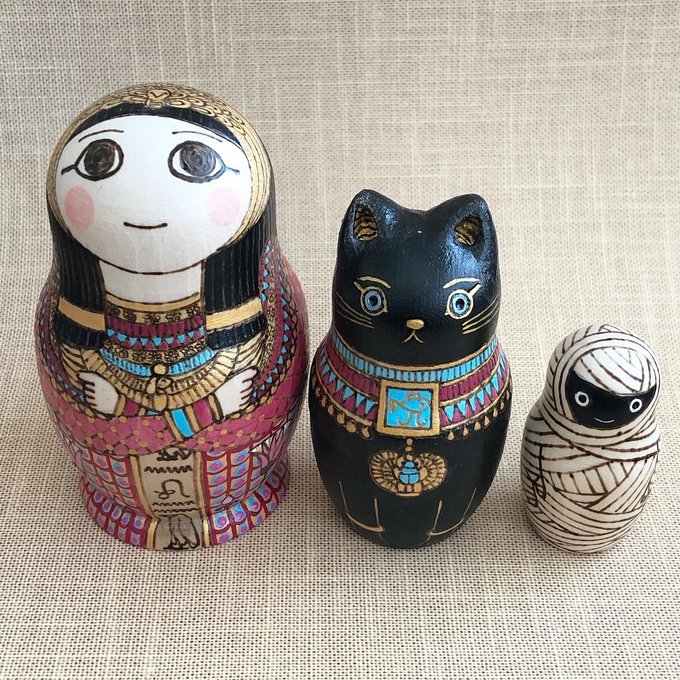 なんちゃってエジプト展】3個組マトリョーシカ「クレオパトラ なんちゃってエジプト展】3個組マトリョーシカ「クレオパトラ