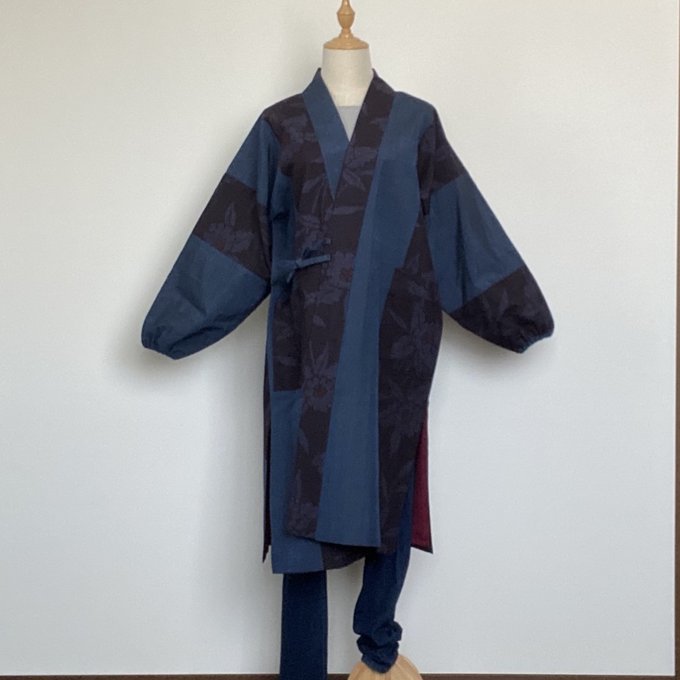 着物リメイク　結城紬からたっぷりノーカラーコート
