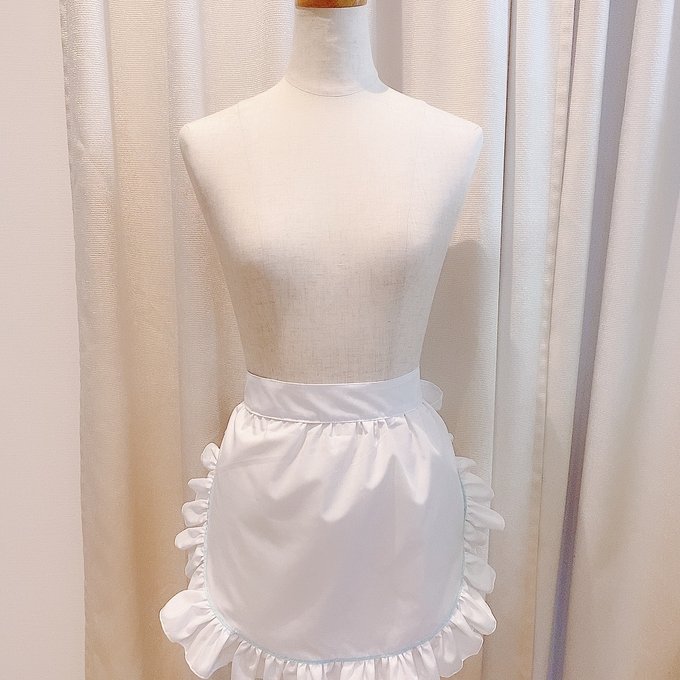 メイドエプロン ショート丈 水色ライン - LUCOCHE'S GALLERY メイドエプロン ショート丈 水色ライン - LUCOCHE'S GALLERY