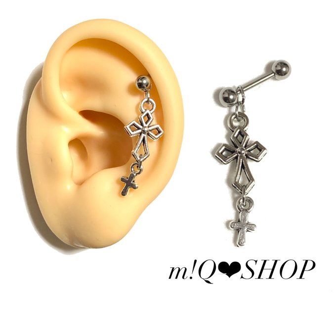 軟骨ピアス クロス 2連 - m!Q♡SHOP | minne 国内最大級のハンドメイド・手作り通販サイト