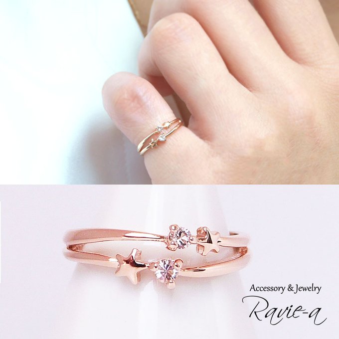 シルバー925 指輪 2連 スターリング 星 流れ星 1~28号 ピンキーリング 無料カラー変更 Accessory  Jewelry  Ravie-a minne 国内最大級のハンドメイド・手作り通販サイト