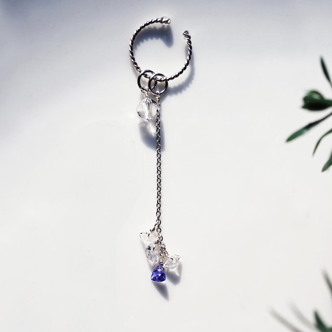 片方】4WAY☆タンザナイトとハーキマーダイヤモンドのイヤーカフ ~Tea Lipatti Jewelry minne 国内最大級のハンドメイド ・手作り通販サイト ハンドメイド タンザナイトのイヤーカフ