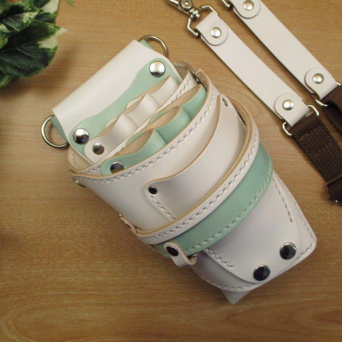 ホワイト&空色 6丁差し 本革シザーケース SCA-100/CWD その他小物 ホワイト&空色 6丁差し 本革シザーケース SCA-100/CWD その他小物