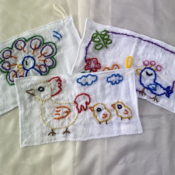 刺繍雑巾 可愛い鳥のデザインのセット - KUSUNOKI 0420'S GALLERY