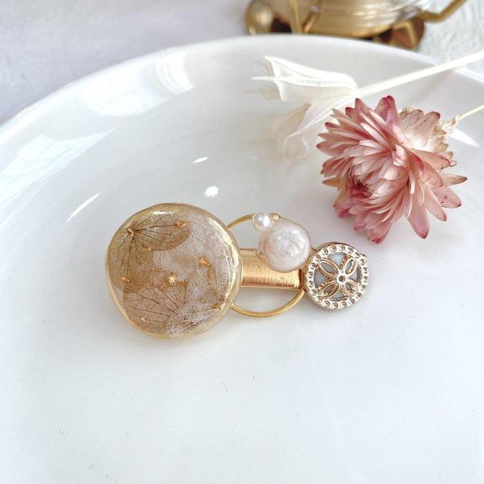 レジンヘアクリップ ベージュ ブラウン 紫陽花 バレッタ・ヘアクリップ