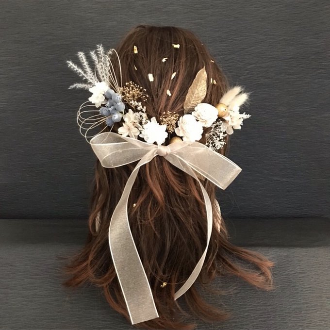 ボタニカル  髪飾り　成人式　結婚式　卒業式　レッド　ハーフアップ　　振袖　袴