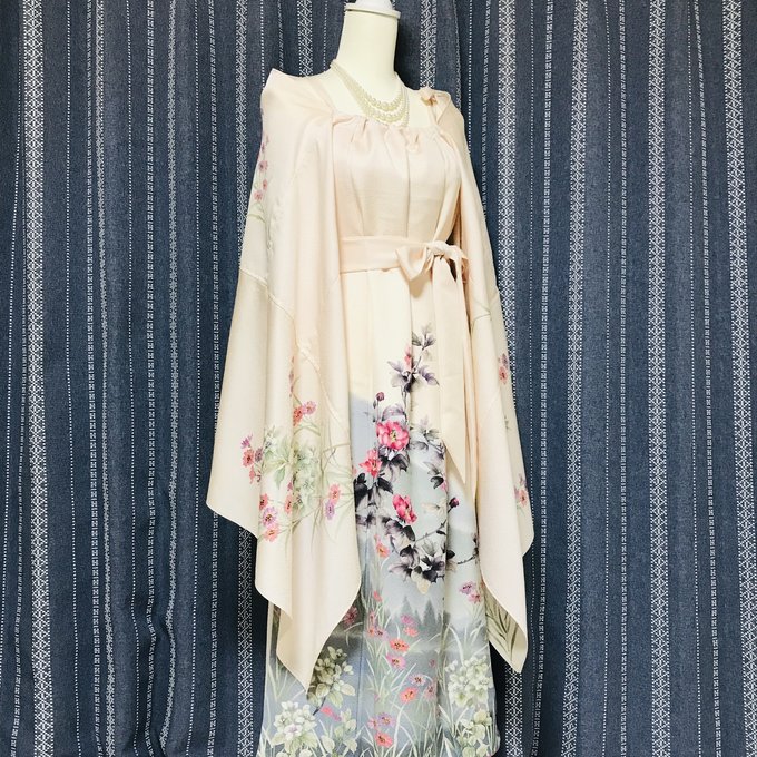 正絹】着物リメイク 色留袖ドレス&ショールのセット/キャミ 正絹】着物リメイク 色留袖ドレス&ショールのセット/キャミ