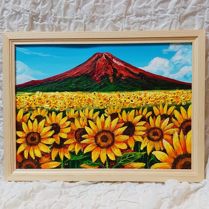 商品 油絵 絵画 ひまわり畑の富士山【Ａ4】 dhlcm.lk