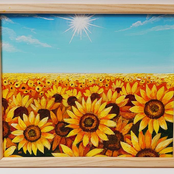 油絵 絵画 太陽とひまわり畑【四切木製】 - HR | minne 国内 油絵 絵画 太陽とひまわり畑【四切木製】 - HR | minne 国内