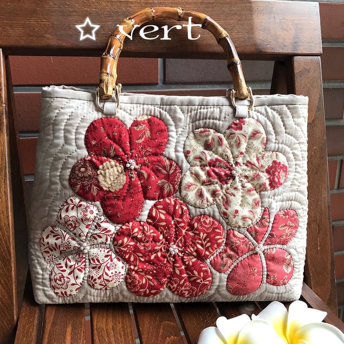 再販)ハワイアンキルト🌺プルメリアのトートバック(マロン 再販)ハワイアンキルト🌺プルメリアのトートバック(マロン