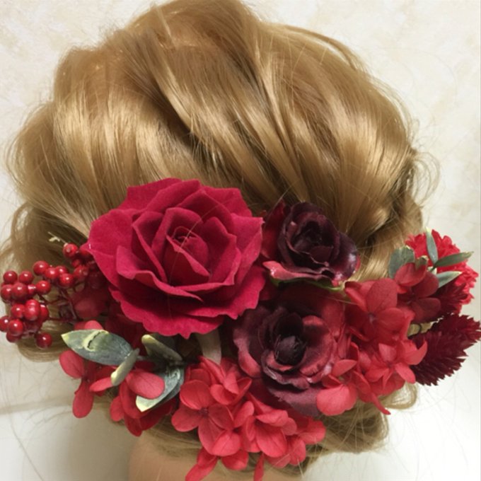 赤 ★13本セット　結婚式　成人式　ウェディング　　フラワーヘッドドレス 髪飾り