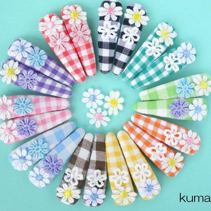 選べるお花☆ チェックとお花のパッチンピン KUMATOMO'S GALLERY minne 国内最大級のハンドメイド・手作り通販サイト