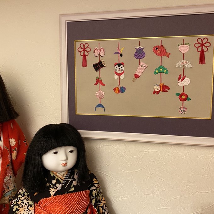 刺繍額 吊るし雛(大)ひな祭り 吊るし雛 - basil factory 刺繍額 吊るし雛(大)ひな祭り 吊るし雛 - basil factory