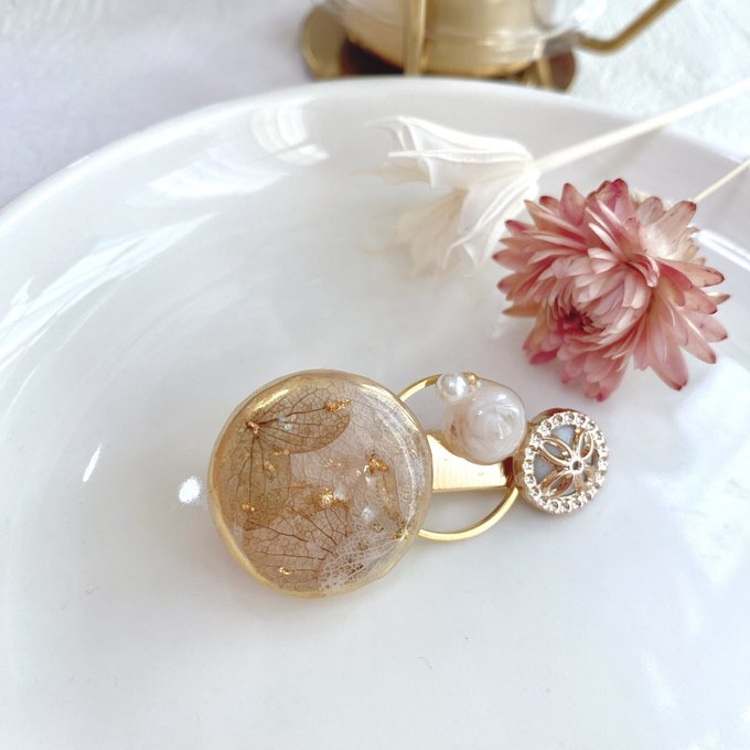 レジンヘアクリップ ベージュ ブラウン 紫陽花 バレッタ・ヘアクリップ