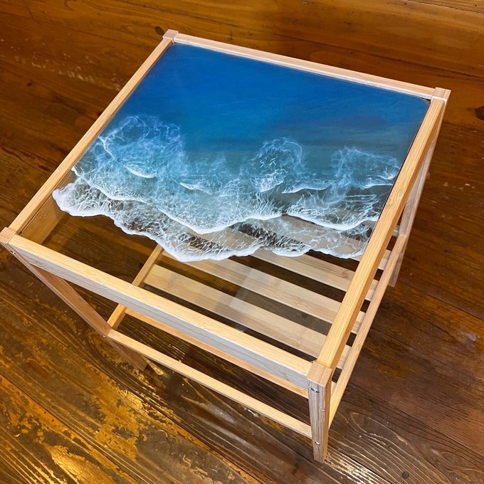 レジンテーブル　サイドテーブル　レジンアート　海アート　テーブル