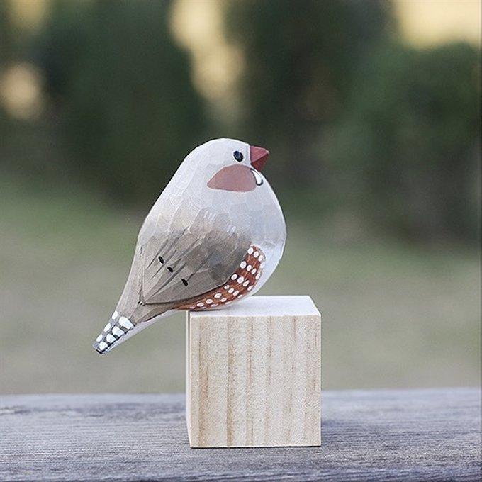 受注制作】鳥好きさんへのプレゼント 置物 木彫り 文鳥 天然木 彫刻