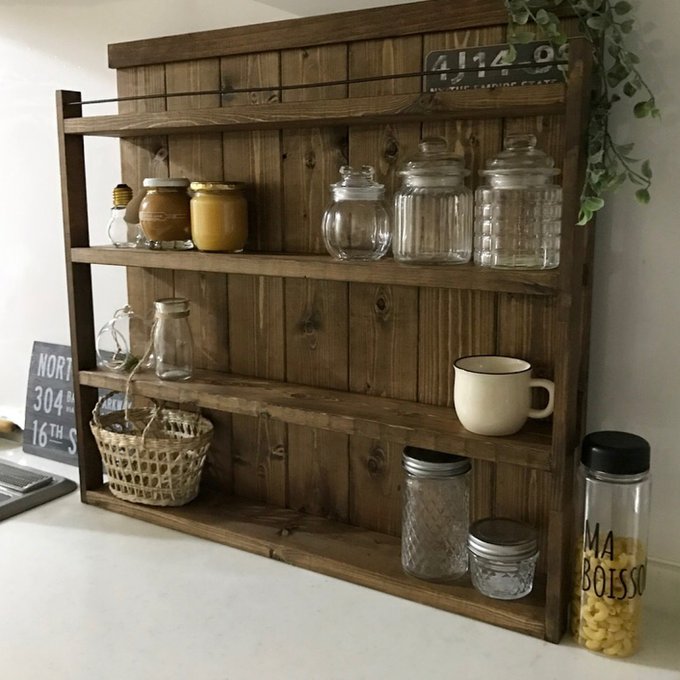 4段wideーL) カフェ風 木製ラック スパイス ラック、キッチン 4段wideーL) カフェ風 木製ラック スパイス ラック、キッチン