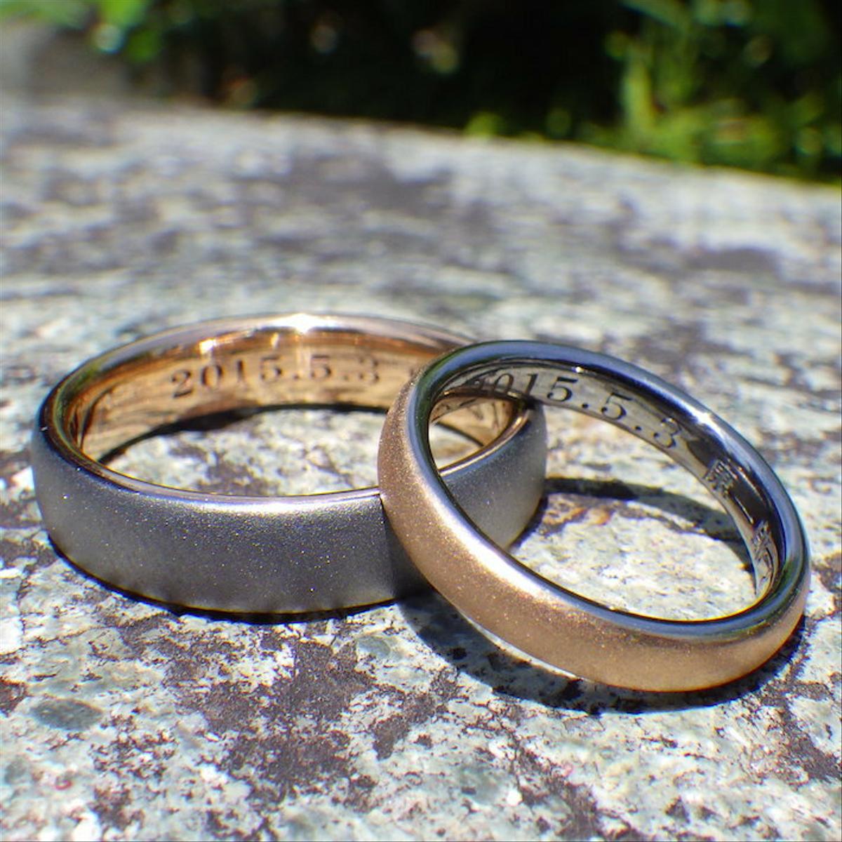 【金属アレルギー対応】 タンタルとオレンジゴールドの美しい色合わせ・結婚指輪