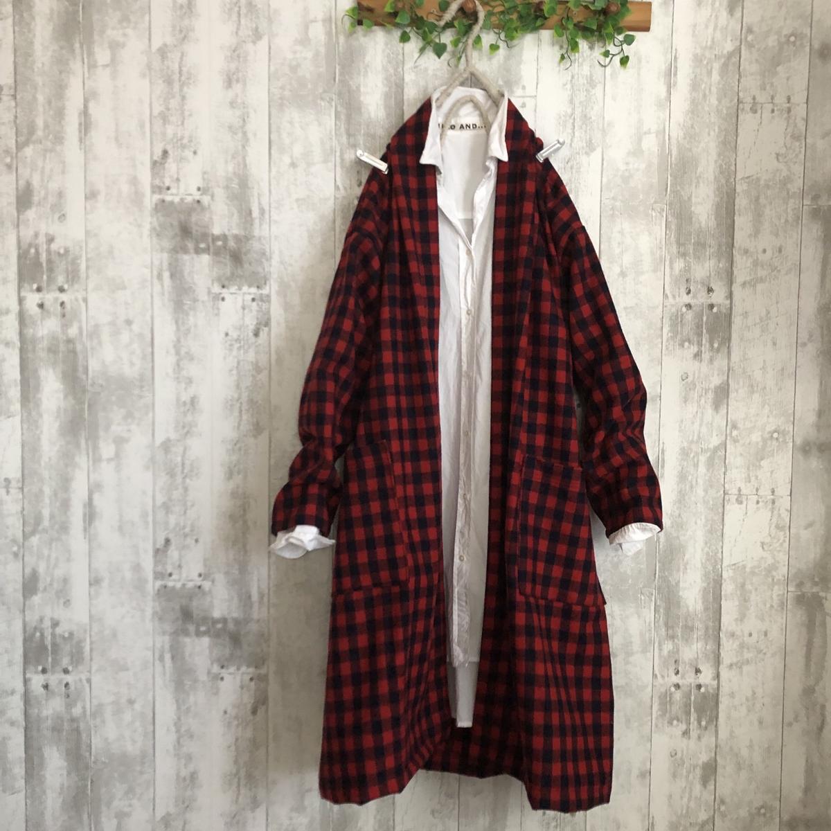 エルボーパッチ付き♢赤×ネイビー色チェックウールロングコート ncmpl.pt